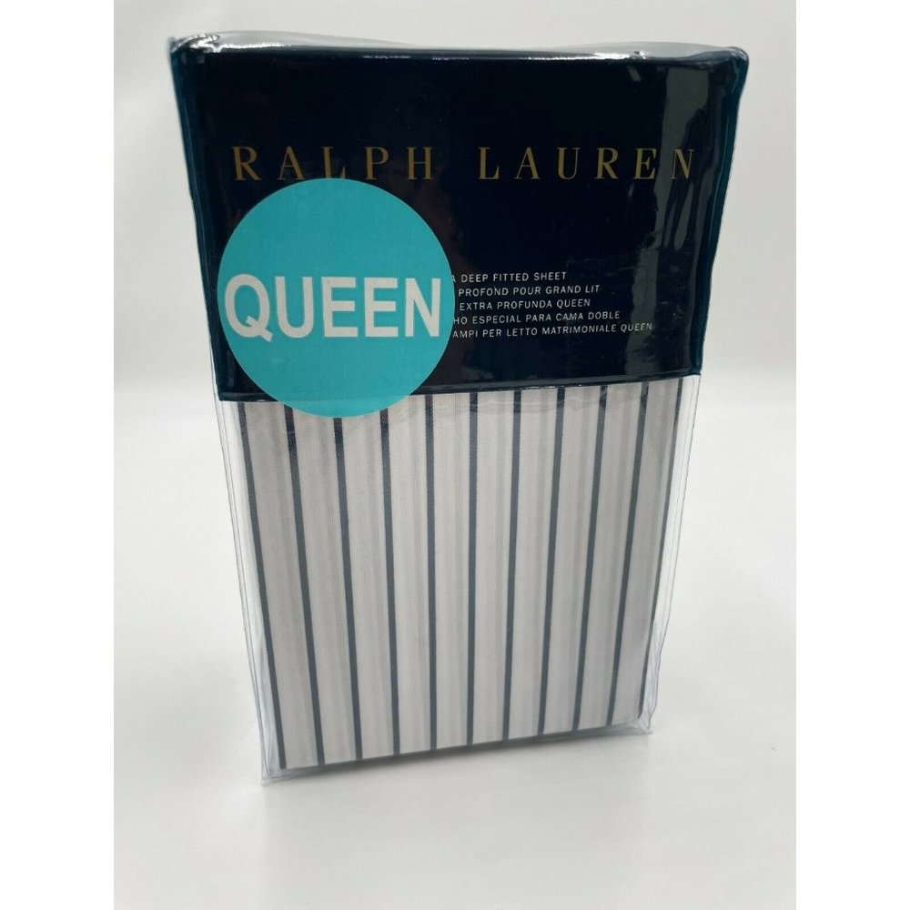 NEW Ralph Lauren Queen Deep Fitted Sheet Prescot Stripe Cotton 60" x 80" x 18"
